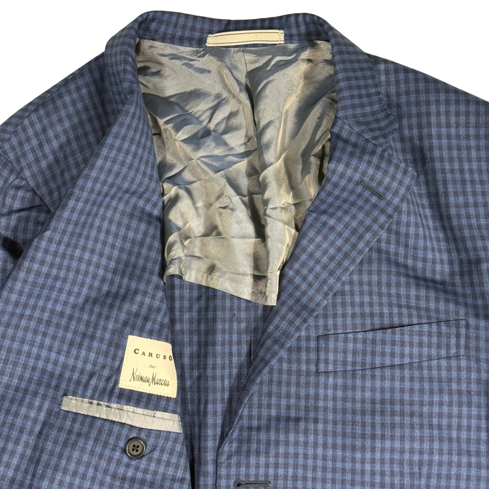 Caruso for Neiman Marcus Blazer Loro Piana Wool Gingham Mens Size 54 7R